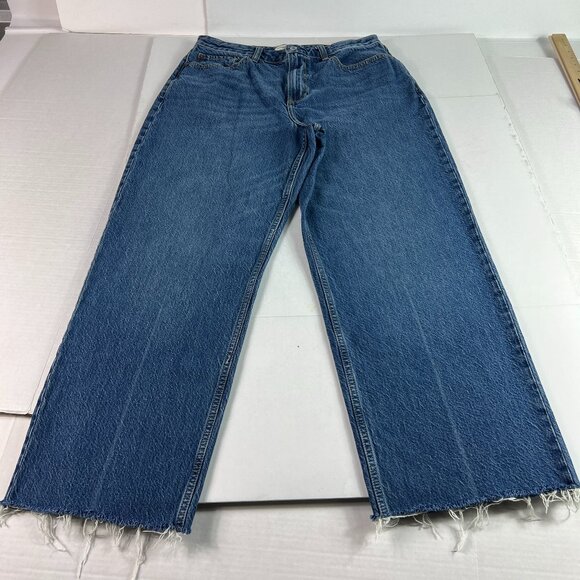 Abercrombie Fitch Jeans Womens 31x28* High Rise Loose Blue Raw Hem Denim Tag 30L - Picture 1 of 16